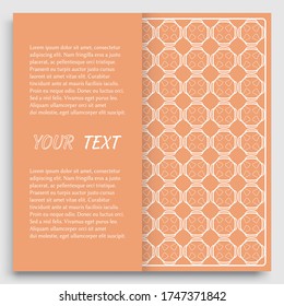 Card, Invitation, cover template design, line art background. Abstract geometric pattern with place for the text. Tribal ethnic ornament in arabic style. Christmas, New Year card decoration
