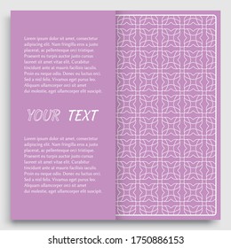 Card, Invitation, cover template design, line art background. Abstract geometric pattern with place for the text. Tribal ethnic ornament in arabic style. Christmas, New Year card decoration