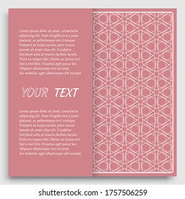 Card, Invitation, cover template design, line art background. Abstract geometric pattern with place for the text. Tribal ethnic ornament in arabic style. Christmas, New Year card decoration