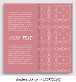Card, Invitation, cover template design, line art background. Abstract geometric pattern with place for the text. Tribal ethnic ornament in arabic style. Christmas, New Year card decoration