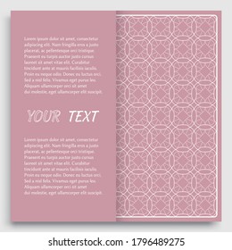 Card, Invitation, cover template design, line art background. Abstract geometric pattern with place for the text. Tribal ethnic ornament in arabic style. Christmas, New Year card decoration