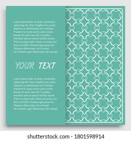 Card, Invitation, cover template design, line art background. Abstract geometric pattern with place for the text. Tribal ethnic ornament in arabic style. Christmas, New Year card decoration