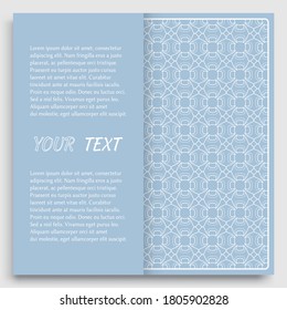 Tarjeta, invitación, diseño de plantilla de portada, fondo de arte de línea. Resumen del patrón geométrico con lugar para el texto. Ornamento étnico tribal de estilo árabe. Navidad, decoración de tarjetas de Año Nuevo