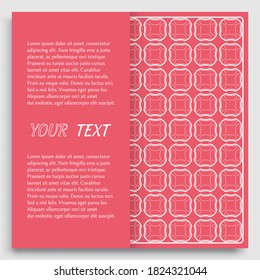 Card, Invitation, cover template design, line art background. Abstract geometric pattern with place for the text. Tribal ethnic ornament in arabic style. Christmas, New Year card decoration