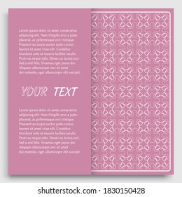 Card, Invitation, cover template design, line art background. Abstract geometric pattern with place for the text. Tribal ethnic ornament in arabic style. Christmas, New Year card decoration