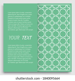 Card, Invitation, cover template design, line art background. Abstract geometric pattern with place for the text. Tribal ethnic ornament in arabic style. Christmas, New Year card decoration