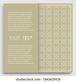 Card, Invitation, cover template design, line art background. Abstract geometric pattern with place for the text. Tribal ethnic ornament in arabic style. Christmas, New Year card decoration