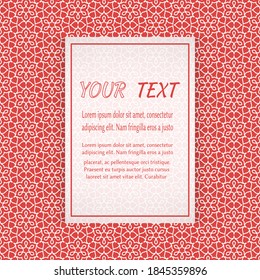 Card, Invitation, cover template design, line art background. Abstract geometric pattern with place for the text. Tribal ethnic ornament in arabic style. Christmas, New Year card decoration
