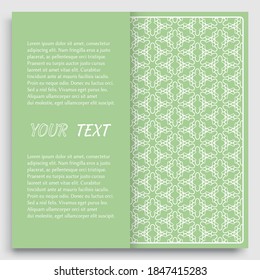 Card, Invitation, cover template design, line art background. Abstract geometric pattern with place for the text. Tribal ethnic ornament in arabic style. Christmas, New Year card decoration