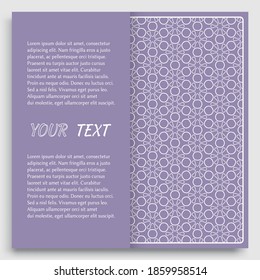 Card, Invitation, cover template design, line art background. Abstract geometric pattern with place for the text. Tribal ethnic ornament in arabic style. Christmas, New Year card decoration