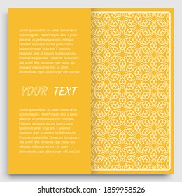 Card, Invitation, cover template design, line art background. Abstract geometric pattern with place for the text. Tribal ethnic ornament in arabic style. Christmas, New Year card decoration
