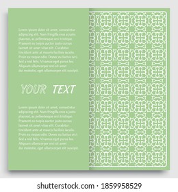 Card, Invitation, cover template design, line art background. Abstract geometric pattern with place for the text. Tribal ethnic ornament in arabic style. Christmas, New Year card decoration