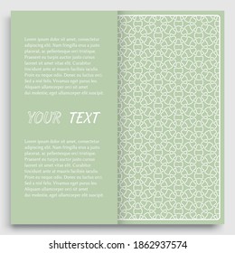 Card, Invitation, cover template design, line art background. Abstract geometric pattern with place for the text. Tribal ethnic ornament in arabic style. Christmas, New Year card decoration