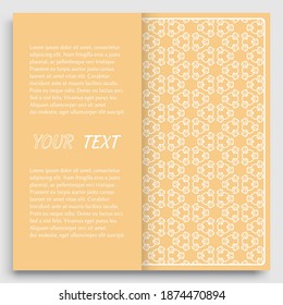 Card, Invitation, cover template design, line art background. Abstract geometric pattern with place for the text. Tribal ethnic ornament in arabic style. Christmas, New Year card decoration