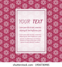 Card, Invitation, cover template design, line art background. Abstract geometric pattern with place for the text. Tribal ethnic ornament in arabic style. Christmas, New Year card decoration