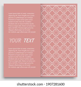 Card, Invitation, cover template design, line art background. Abstract geometric pattern with place for the text. Tribal ethnic ornament in arabic style. Christmas, New Year card decoration