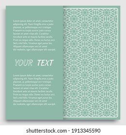 Card, Invitation, cover template design, line art background. Abstract geometric pattern with place for the text. Tribal ethnic ornament in arabic style. Christmas, New Year card decoration