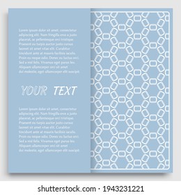 Card, Invitation, cover template design, line art background. Abstract geometric pattern with place for the text. Tribal ethnic ornament in arabic style. Christmas, New Year card decoration