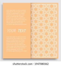 Card, Invitation, cover template design, line art background. Abstract geometric pattern with place for the text. Tribal ethnic ornament in arabic style. Christmas, New Year card decoration