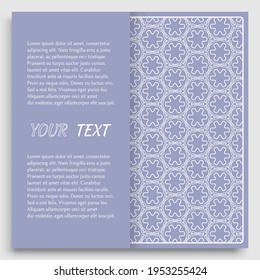 Card, Invitation, cover template design, line art background. Abstract geometric pattern with place for the text. Tribal ethnic ornament in arabic style. Christmas, New Year card decoration