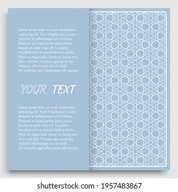 Card, Invitation, cover template design, line art background. Abstract geometric pattern with place for the text. Tribal ethnic ornament in arabic style. Christmas, New Year card decoration