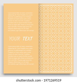 Card, Invitation, cover template design, line art background. Abstract geometric pattern with place for the text. Tribal ethnic ornament in arabic style. Christmas, New Year card decoration