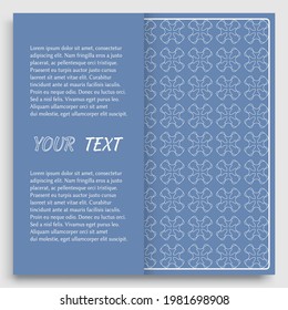 Card, Invitation, cover template design, line art background. Abstract geometric pattern with place for the text. Tribal ethnic ornament in arabic style. Christmas, New Year card decoration
