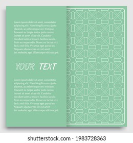 Card, Invitation, cover template design, line art background. Abstract geometric pattern with place for the text. Tribal ethnic ornament in arabic style. Christmas, New Year card decoration