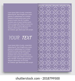 Card, Invitation, cover template design, line art background. Abstract geometric pattern with place for the text. Tribal ethnic ornament in arabic style. Christmas, New Year card decoration