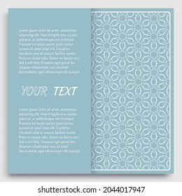 Card, Invitation, cover template design, line art background. Abstract geometric pattern with place for the text. Tribal ethnic ornament in arabic style. Christmas, New Year card decoration