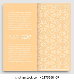 Card, Invitation, cover template design, line art background. Abstract geometric pattern with place for the text. Tribal ethnic ornament in arabic style. Christmas, New Year card decoration