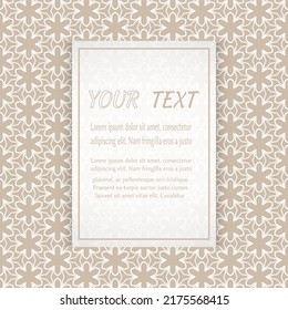 Card, Invitation, cover template design, line art background. Abstract geometric pattern with place for the text. Tribal ethnic ornament in arabic style. Christmas, New Year card decoration