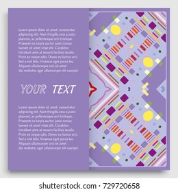 Card, Invitation, cover template design, abstract artistic background. Colorful geometric pattern with place for the text. Tribal ethnic ornament. Christmas, New Year card decoration