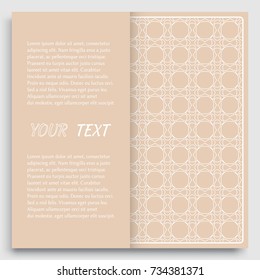 Card, Invitation, cover template design, line art background. Abstract geometric pattern with place for the text. Tribal ethnic ornament in arabic style. Christmas, New Year card decoration