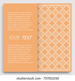 Card, Invitation, cover template design, line art background. Abstract geometric pattern with place for the text. Tribal ethnic ornament in arabic style. Christmas, New Year card decoration