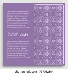 Card, Invitation, cover template design, line art background. Abstract geometric pattern with place for the text. Tribal ethnic ornament in arabic style. Christmas, New Year card decoration