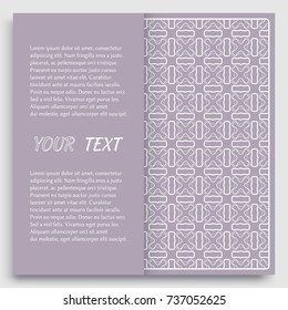 Card, Invitation, cover template design, line art background. Abstract geometric pattern with place for the text. Tribal ethnic ornament in arabic style. Christmas, New Year card decoration