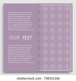 Card, Invitation, cover template design, line art background. Abstract geometric pattern with place for the text. Tribal ethnic ornament in arabic style. Christmas, New Year card decoration