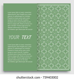 Card, Invitation, cover template design, line art background. Abstract geometric pattern with place for the text. Tribal ethnic ornament in arabic style. Christmas, New Year card decoration