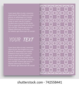 Card, Invitation, cover template design, line art background. Abstract geometric pattern with placefor the text. Tribal ethnic ornament in arabic style. Christmas, New Year card decoration