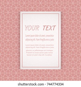 Card, Invitation, cover template design, line art background. Abstract geometric pattern with place for the text. Tribal ethnic ornament in arabic style. Christmas, New Year card decoration