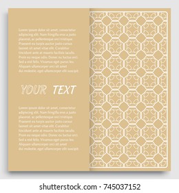 Card, Invitation, cover template design, line art background. Abstract geometric pattern with place for the text. Tribal ethnic ornament in arabic style. Christmas, New Year card decoration'