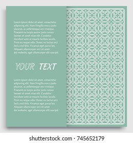 Card, Invitation, cover template design, line art background. Abstract geometric pattern with place for the text. Tribal ethnic ornament in arabic style. Christmas, New Year card decoration'
