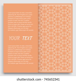 Card, Invitation, cover template design, line art background. Abstract geometric pattern with place for the text. Tribal ethnic ornament in arabic style. Christmas, New Year card decoration'