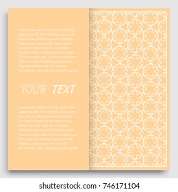 Card, Invitation, cover template design, line art background. Abstract geometric pattern with place for the text. Tribal ethnic ornament in arabic style. Christmas, New Year card decoration'
