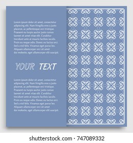 Card, Invitation, cover template design, line art background. Abstract geometric pattern with place for the text. Tribal ethnic ornament in arabic style. Christmas, New Year card decoration'