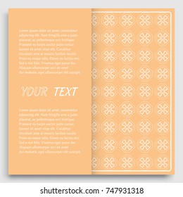 Card, Invitation, cover template design, line art background. Abstract geometric pattern with place for the text. Tribal ethnic ornament in arabic style. Christmas, New Year card decoration'