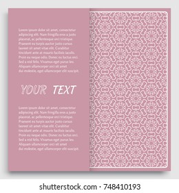 Card, Invitation, cover template design, line art background. Abstract geometric pattern with place for the text. Tribal ethnic ornament in arabic style. Christmas, New Year card decoration'