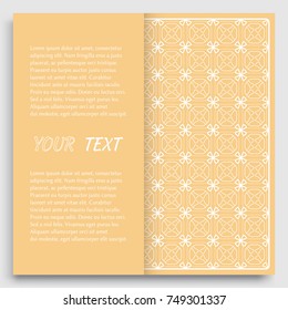 Card, Invitation, cover template design, line art background. Abstract geometric pattern with place for the text. Tribal ethnic ornament in arabic style. Christmas, New Year card decoration'