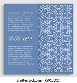 Card, Invitation, cover template design, line art background. Abstract geometric pattern with place for the text. Tribal ethnic ornament in arabic style. Christmas, New Year card decoration'